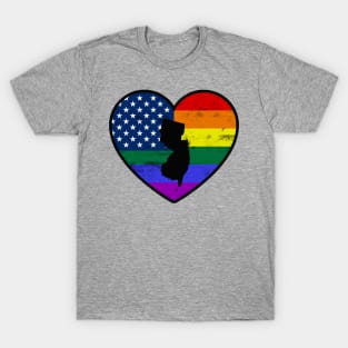 New Jersey United States Gay Pride Flag Heart T-Shirt